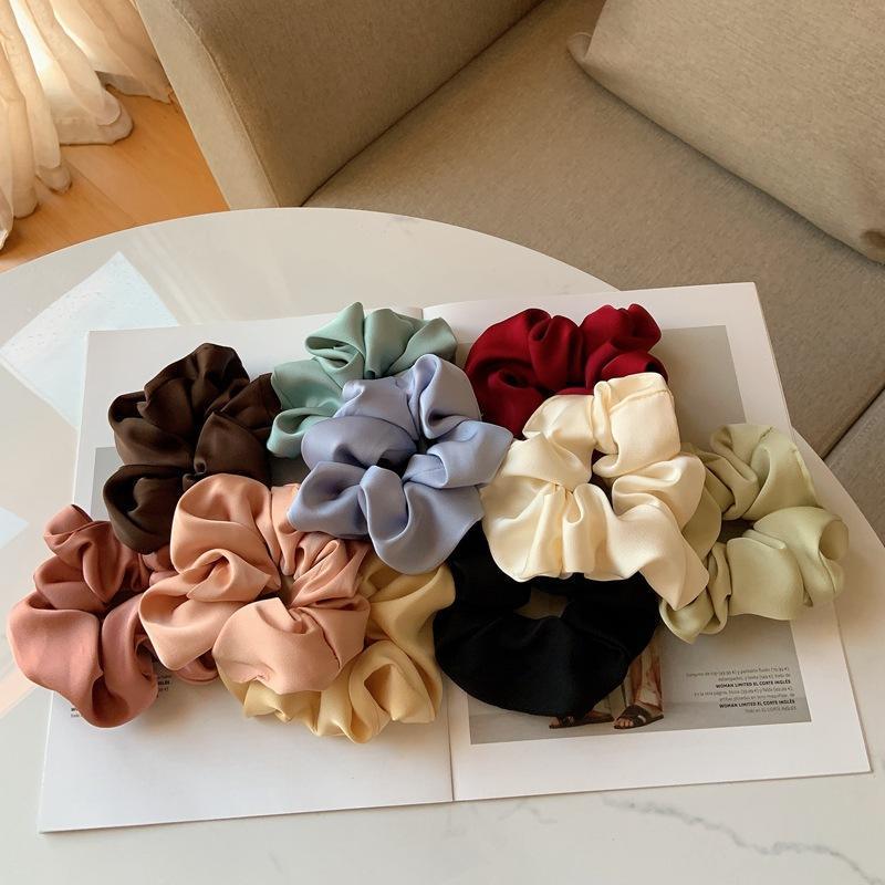 Large Scrunchies Silk Satin Elastic Hair Hair Bands Rope Hair Tie Ponytail Accessory - Yellow