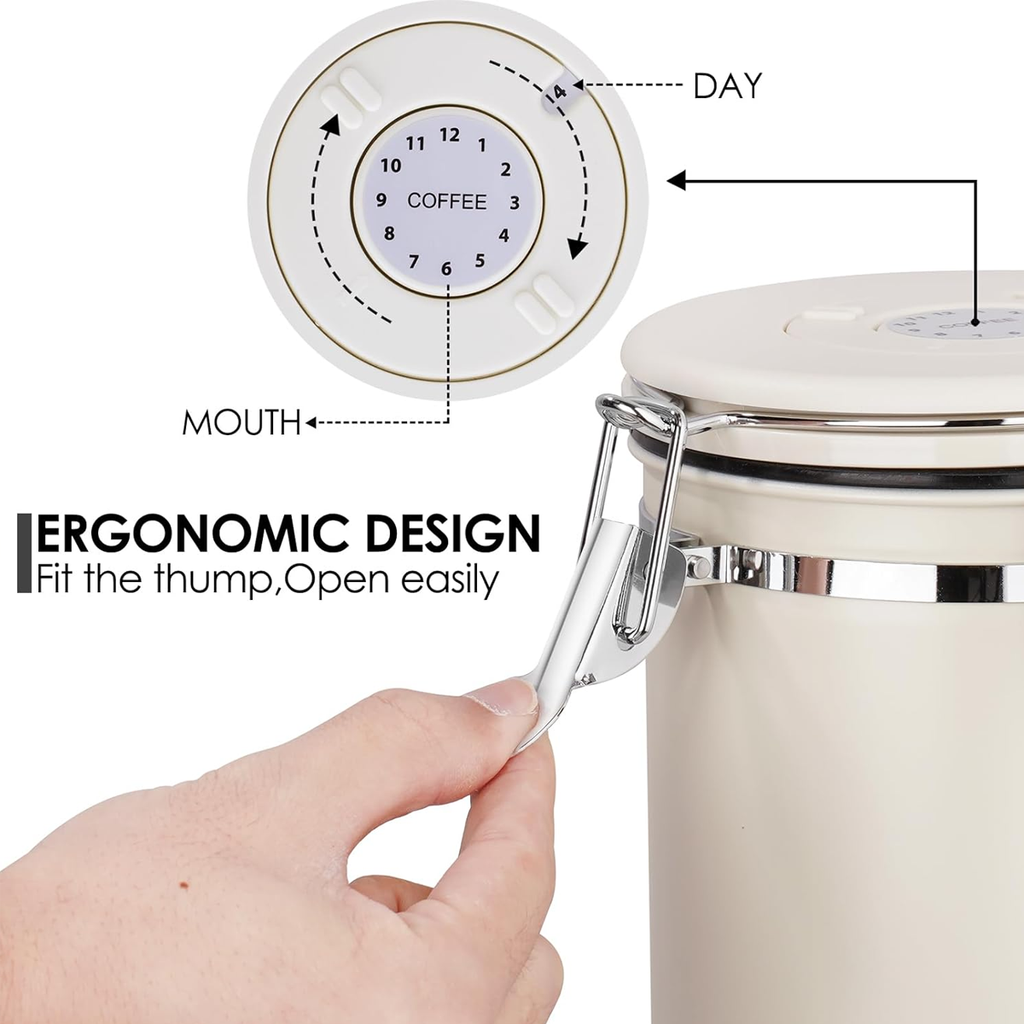 3 Sizes Stainless Steel Coffee Bean Powder Storage Jar Sealed Canister with Valve - 1.2L