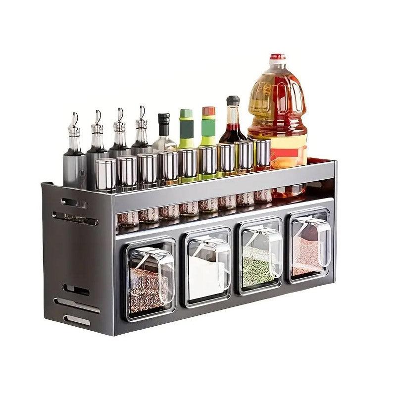 Wall Mounted Kitchen Spice Box Shelf Multifunctional Organiser for Herbs Spices - 4-Grids