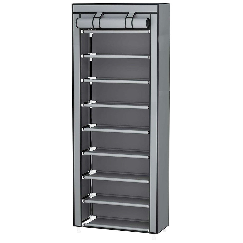 10 Tier Black Shoe Rack Dustproof Organiser Shoe Storage Cabinet for Home Use