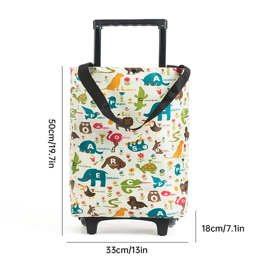Lightweight Folding Shopping Cart Trolley with Wheels Retractable Tote Bag - White-Small