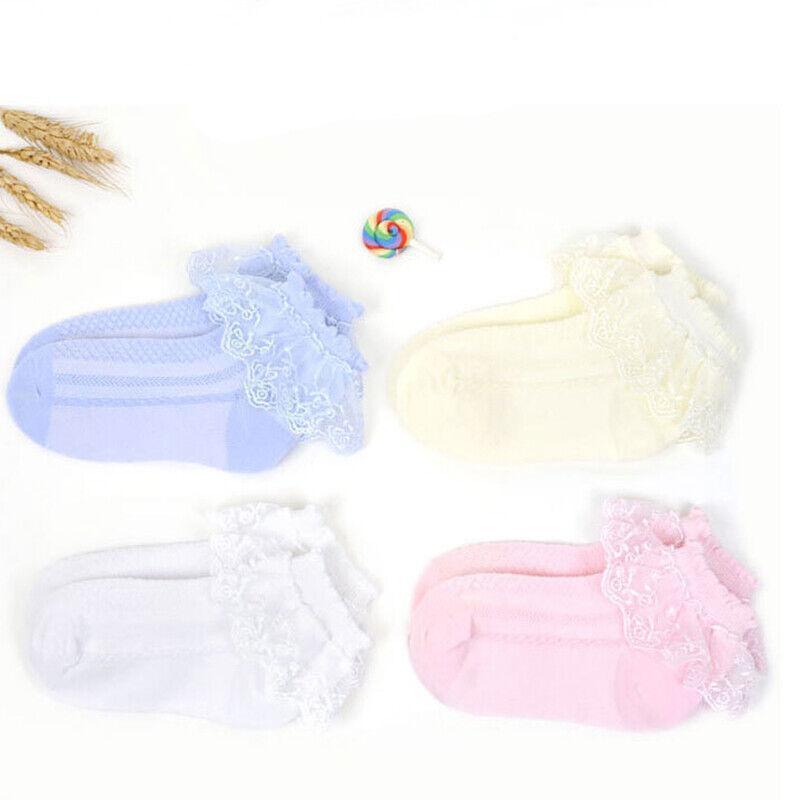 Lace Ruffle Frilly Short Socks for Girls Ankle Length M Size Fits 4-6 Years - Pink