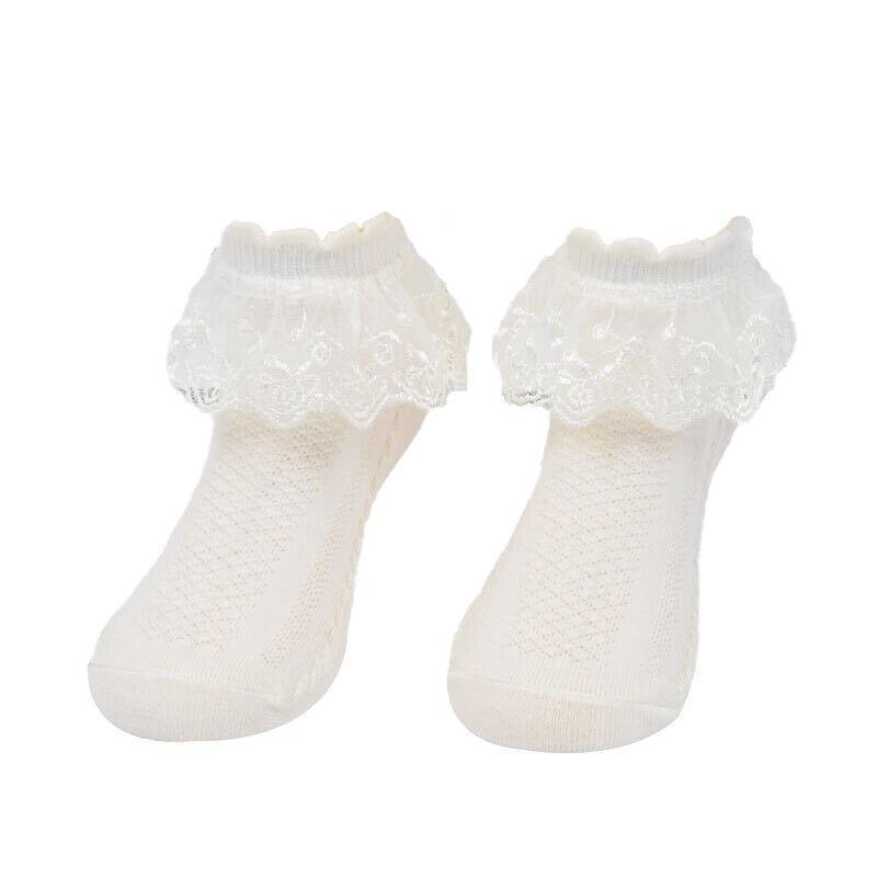 Lace Ruffle Frilly Short Socks for Girls Ankle Length M Size Fits 4-6 Years - Pink