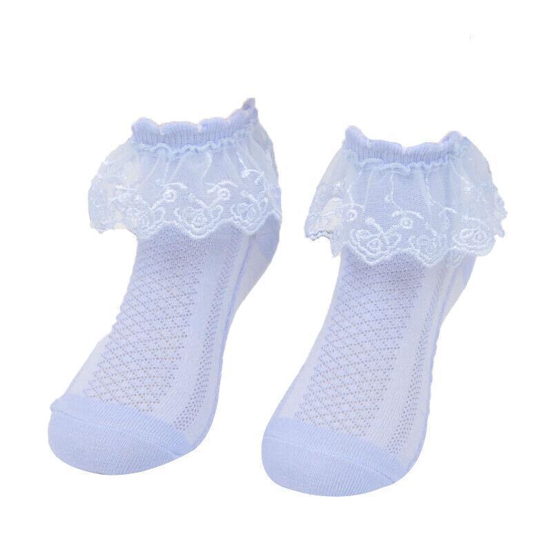 Lace Ruffle Frilly Short Socks for Girls Ankle Length M Size Fits 4-6 Years - Pink