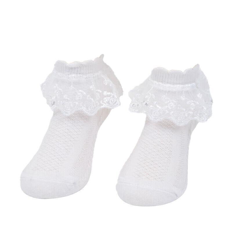 Lace Ruffle Frilly Short Socks for Girls Ankle Length M Size Fits 4-6 Years - Pink