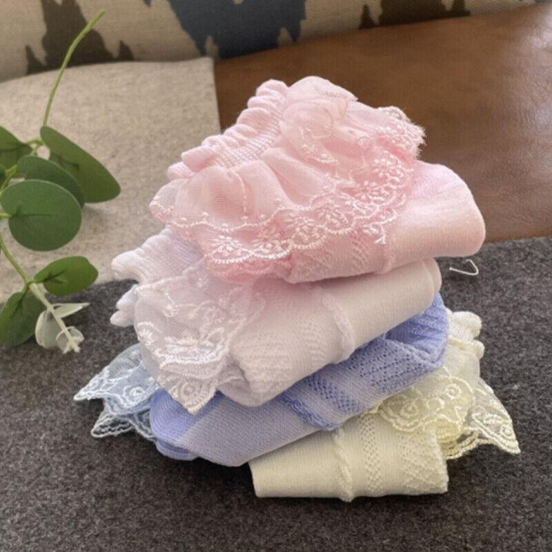 Lace Ruffle Frilly Short Socks for Girls Ankle Length M Size Fits 4-6 Years - White