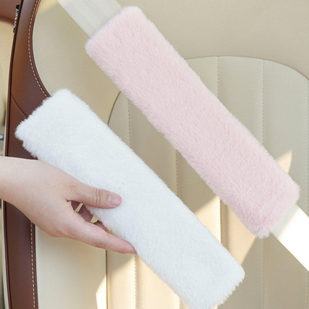 Winter Plush Shoulder Strap Cover Neck Cushion Pad for Comfortable Car Travel 2PCS - Grey