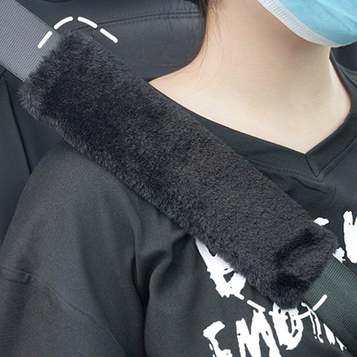 Winter Plush Shoulder Strap Cover Neck Cushion Pad for Comfortable Car Travel 2PCS - White