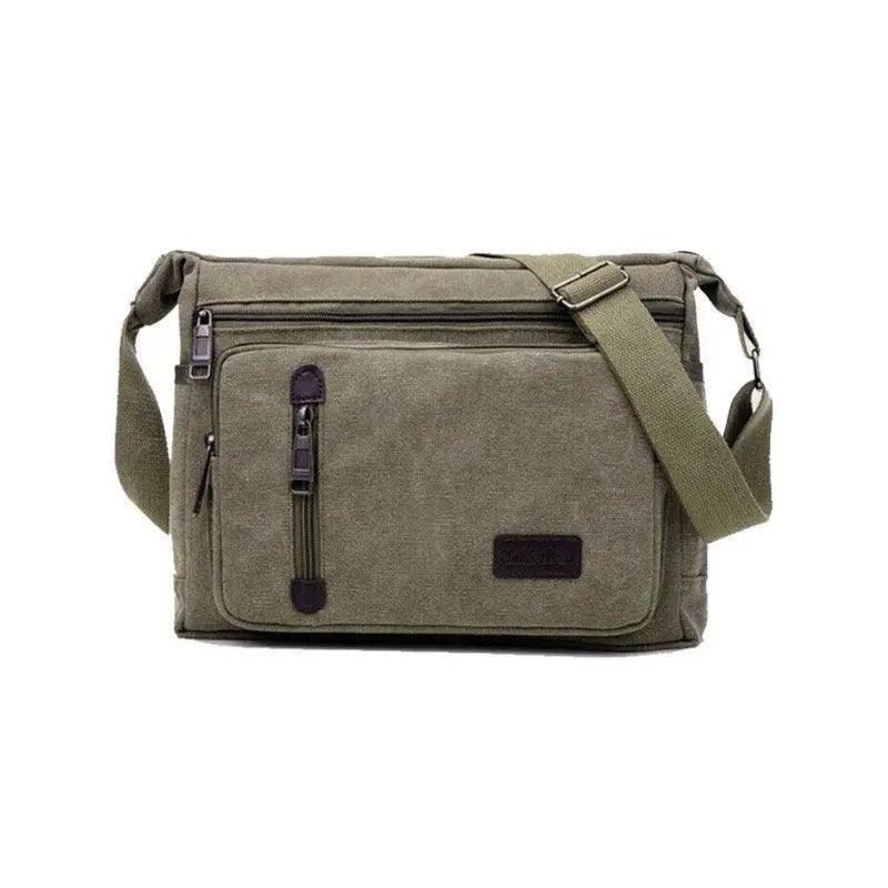 Retro Canvas Messenger Shoulder Bag for Men Travel Crossbody Satchel with Zippers - Khaki
