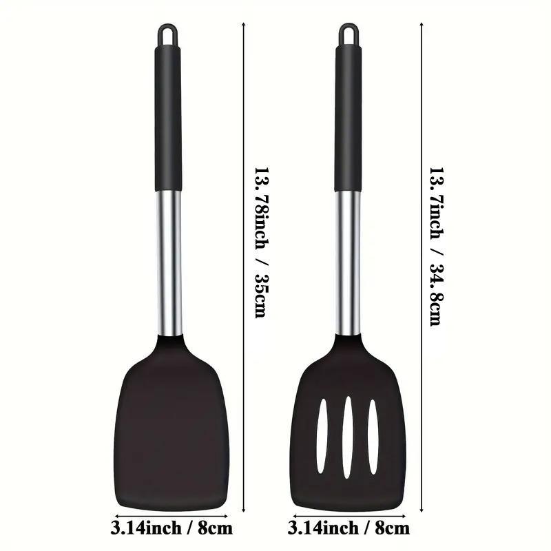 2pcs Silicone Cooking Utensils Stir Fry Spatula Kitchen Tools Non Stick Cookware - Black