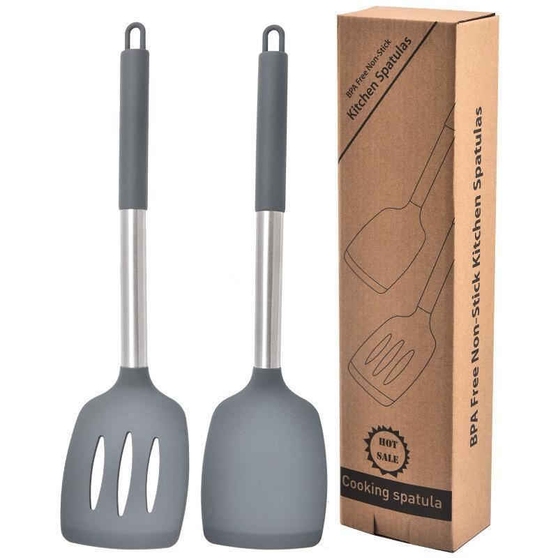 2pcs Silicone Cooking Utensils Stir Fry Spatula Kitchen Tools Non Stick Cookware - Black