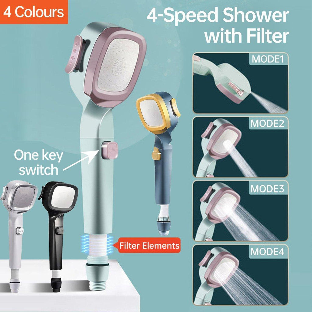 High Pressure Handheld Shower Head with Filter for Bathroom Water Saving Spray - Black