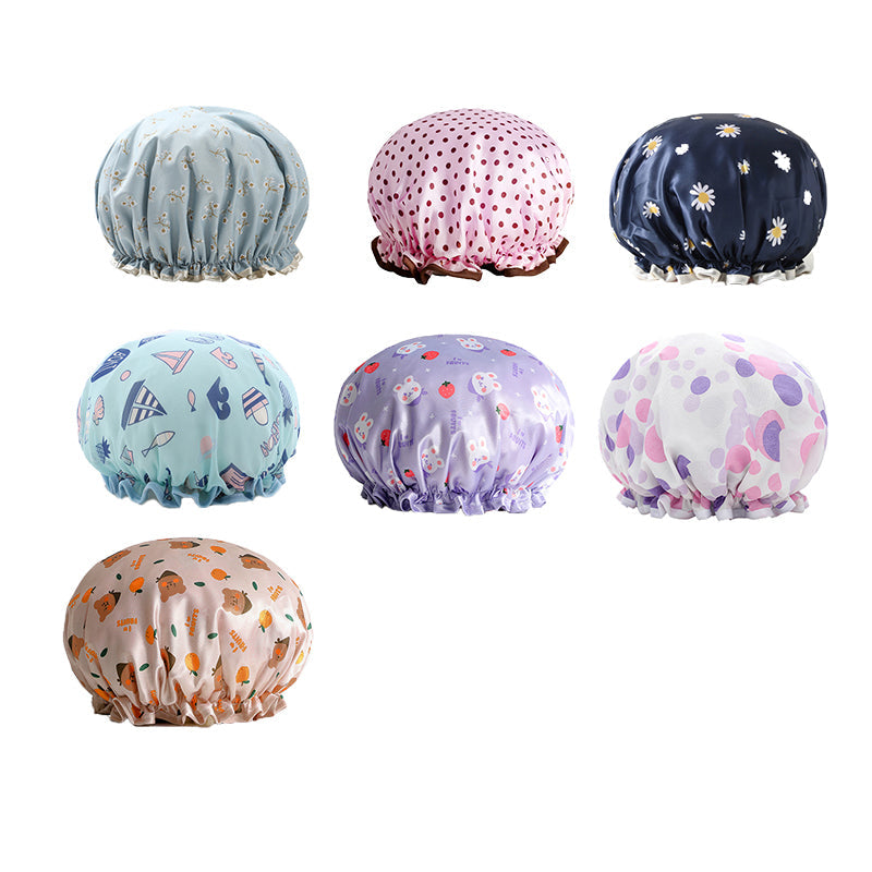 Double Layer Lux Shower Cap Bath Hat Hair Care Women Sleep Waterproof Reusable - Khaki