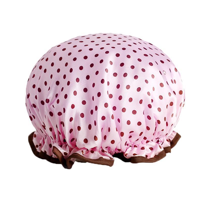 Double Layer Lux Shower Cap Bath Hat Hair Care Women Sleep Waterproof Reusable - Khaki