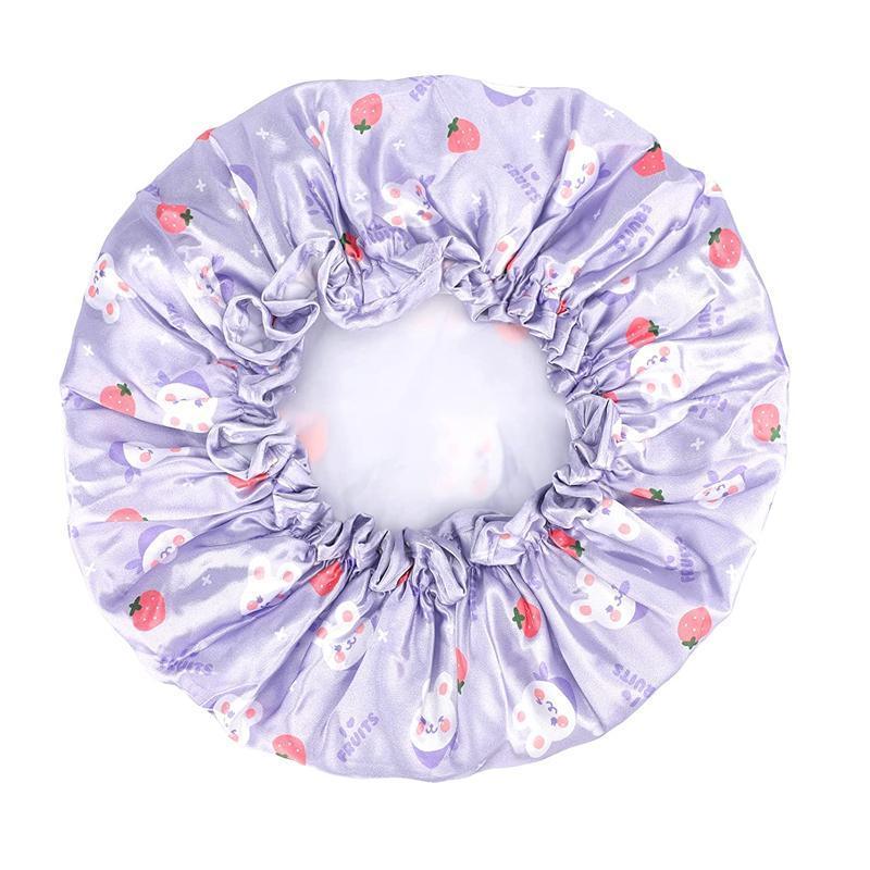 Double Layer Lux Shower Cap Bath Hat Hair Care Women Sleep Waterproof Reusable - Light Blue