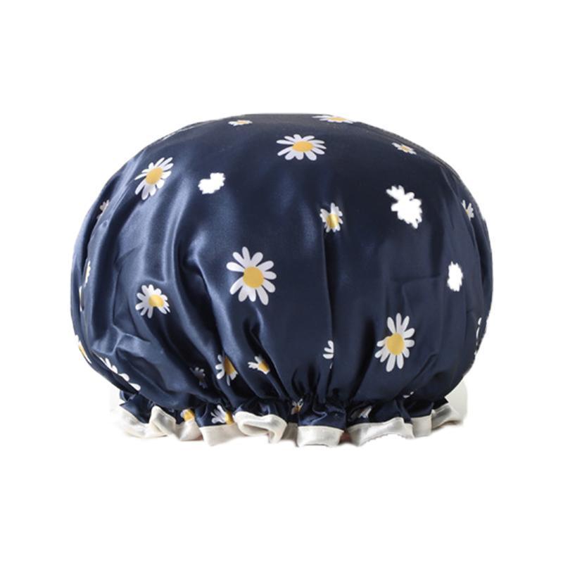 Double Layer Lux Shower Cap Bath Hat Hair Care Women Sleep Waterproof Reusable - Light Blue