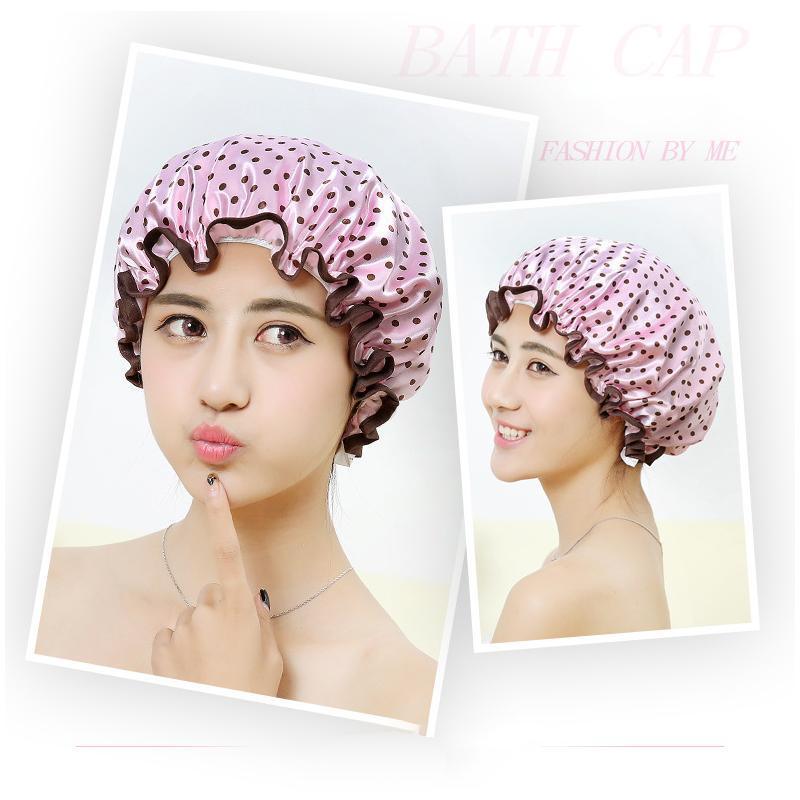 Double Layer Lux Shower Cap Bath Hat Hair Care Women Sleep Waterproof Reusable - Purple