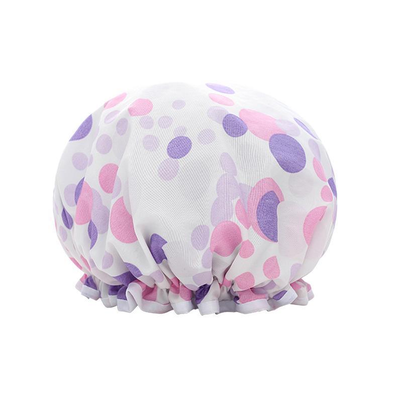 Double Layer Lux Shower Cap Bath Hat Hair Care Women Sleep Waterproof Reusable - Purple
