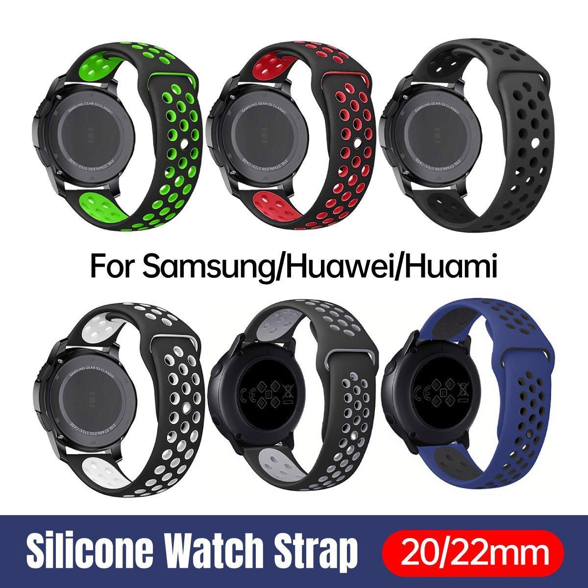 22mm 20mm Silicone Sports Watch Band for Samsung Huawei Huami Two-Tone Strap - 20mm-White