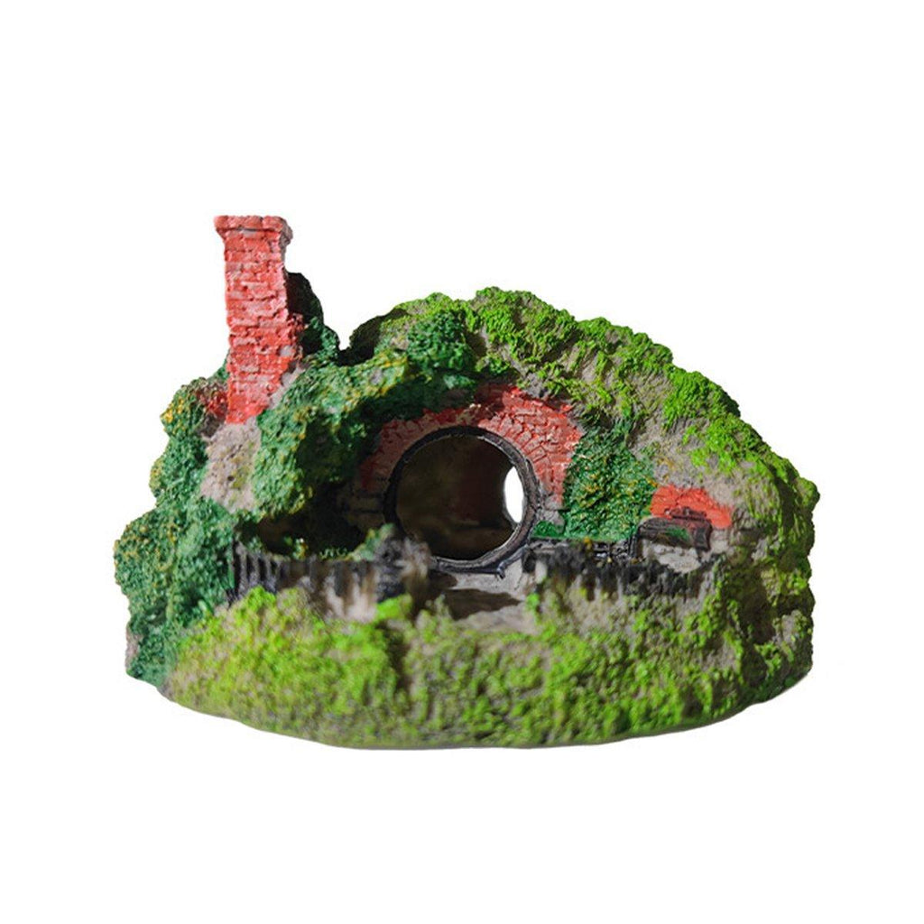 Resin Grass House Aquarium Ornament Natural Fish Tank Decoration Hideaway - A