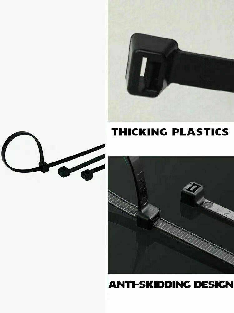 50X Cable Ties Zip Ties Nylon Uv Stabilised Black Cable Tie - 4.8*300mm