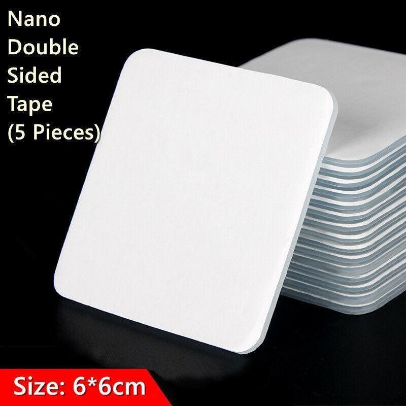 Nano Double Sided Tape Clear Adhesive Traceless Gel Pad 6x6cm Reusable Anti Slip - 5 PCS