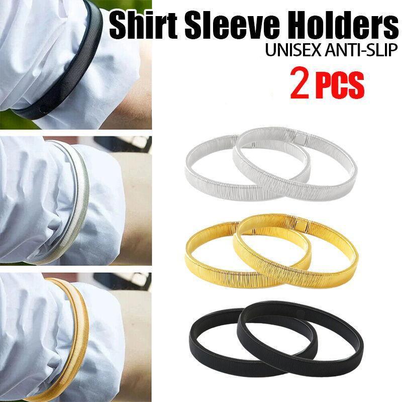 Unisex Anti-Slip Shirt Sleeve Holders Fashion Elastic Armbands Hold Ups Garter - Silver