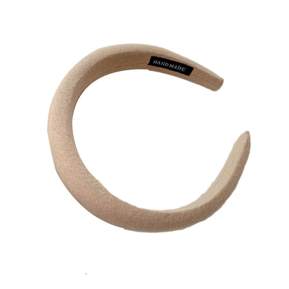 Women Thick Padded Wide Headband Sponge Hairband Wedding Party Plain - Dark Curry