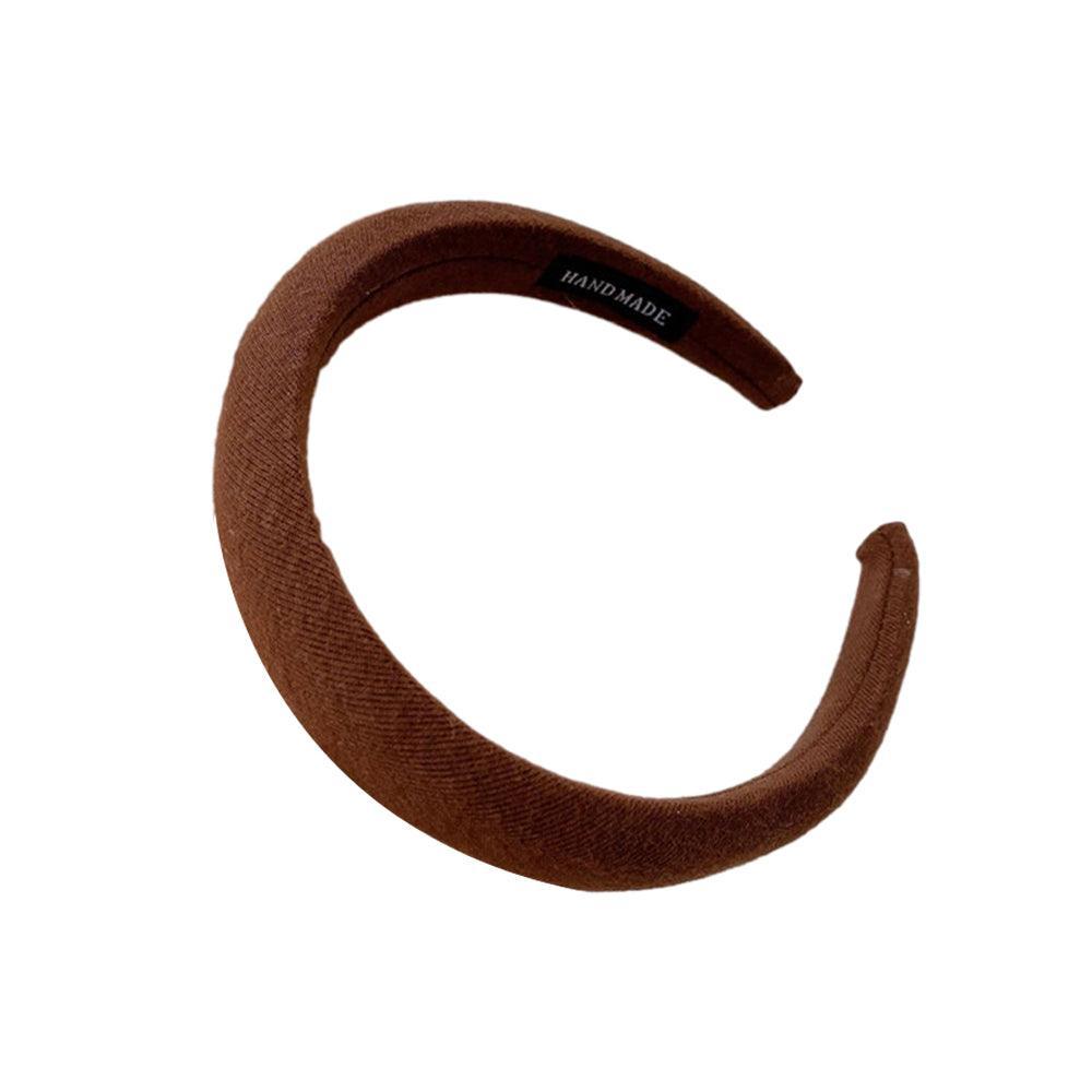 Women Thick Padded Wide Headband Sponge Hairband Wedding Party Plain - Milk Tea