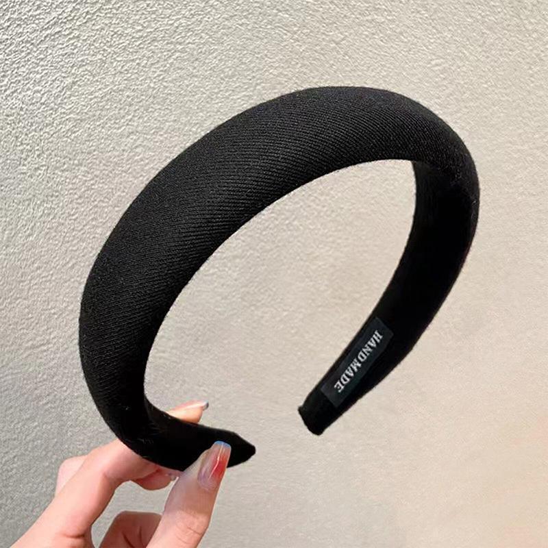 Women Thick Padded Wide Headband Sponge Hairband Wedding Party Plain - Black