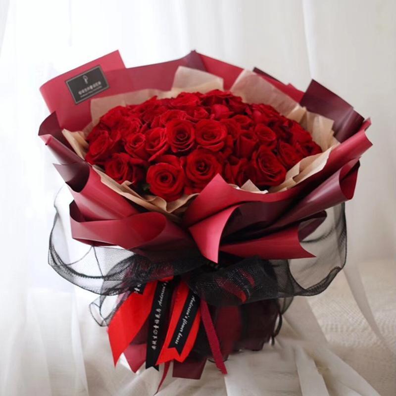 20PCS Plastic Waterproof Flower Gift Wrapping Paper Florist Bouquet Packaging - Black+Black