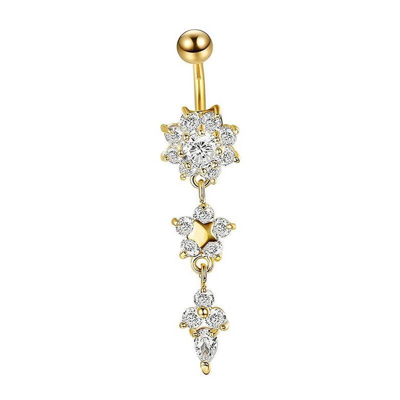 Flower Crystal Surgical Steel Dangle BELLY Button Navel bars Ring Body Piercing - Rose Red