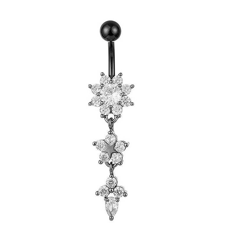 Flower Crystal Surgical Steel Dangle BELLY Button Navel bars Ring Body Piercing - Rose Red