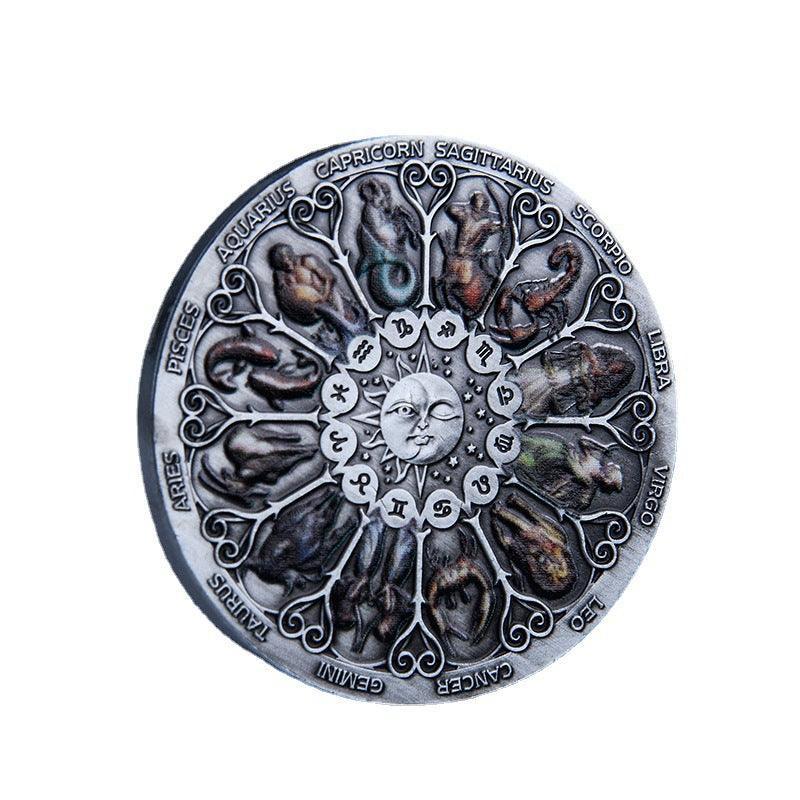 Twelve Constellations Coin Sun and Moon Challenge Medal Double-sided Embossed