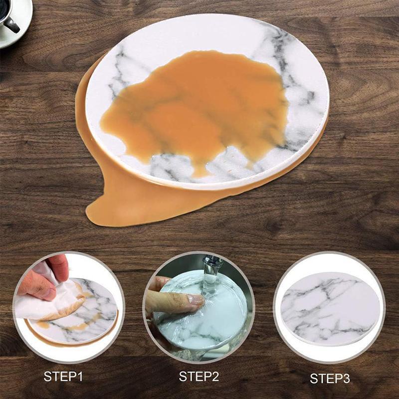 6x Coasters with Holder Marble Texture Round Cup Mat Pad Set For Drinks - Marble Black