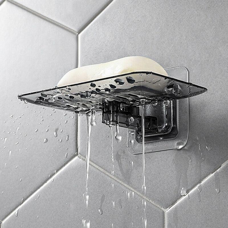 Bathroom Waterfall Tray Holder Soaps Plate Suction Case Containers Dish Storage - White