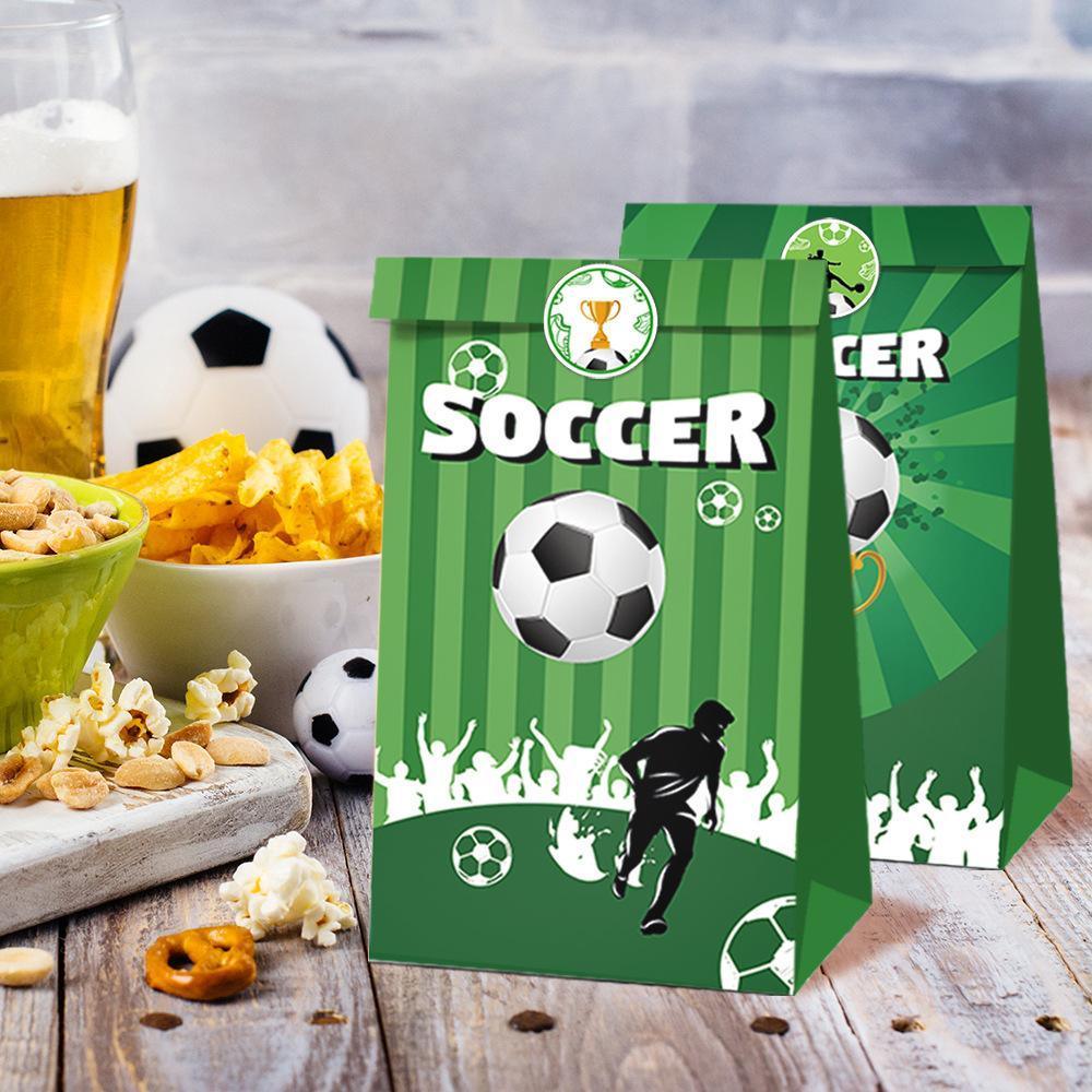 Fashion Football Sport Gift Bags Green Kraft Paper Sticker Set Party Favor Bags - 2sets-LB153
