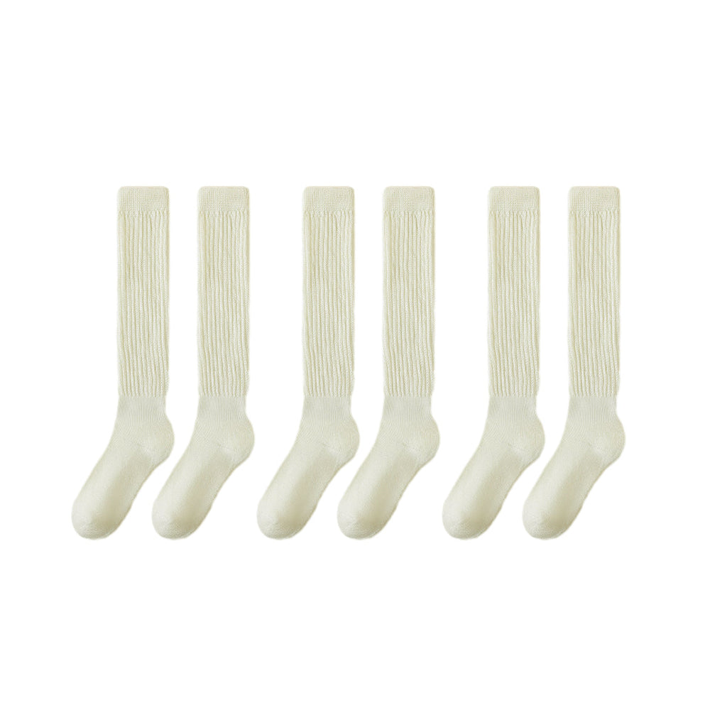 3Pairs Warm Calf Socks Stack Stockings Winter Fall Over Knee High Thick Socks Set - Milky White