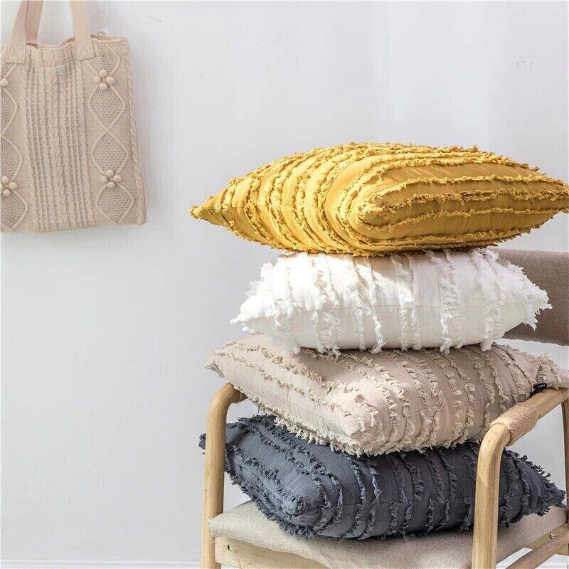 Boho Tassel Fringe Striped Cushion Cover Soft Home Decor Sofa Throw Pillow Case - Black