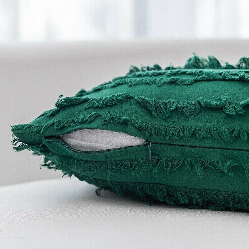 Boho Tassel Fringe Striped Cushion Cover Soft Home Decor Sofa Throw Pillow Case - Green