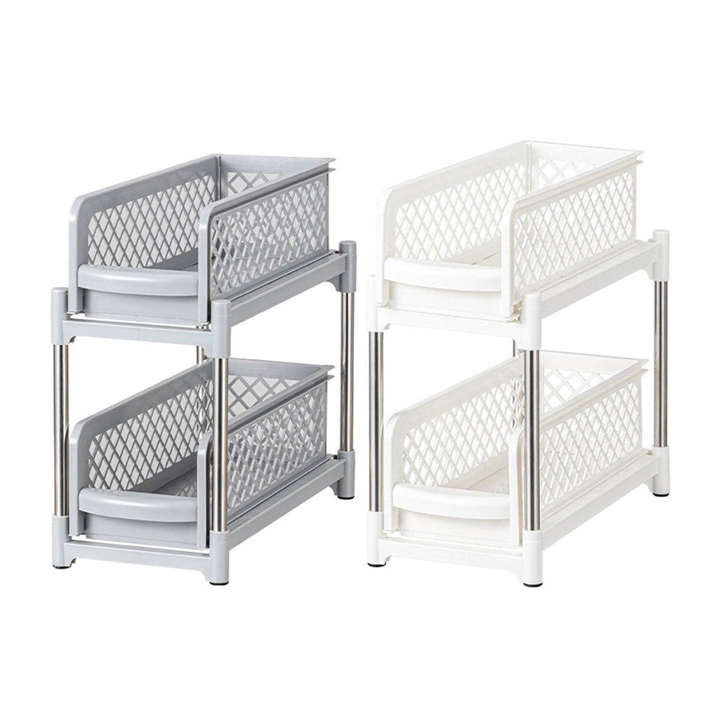 Bathroom Kitchen Sink Storage Rack Drawer Plastic Shelf Seasoning Holder - Grey
