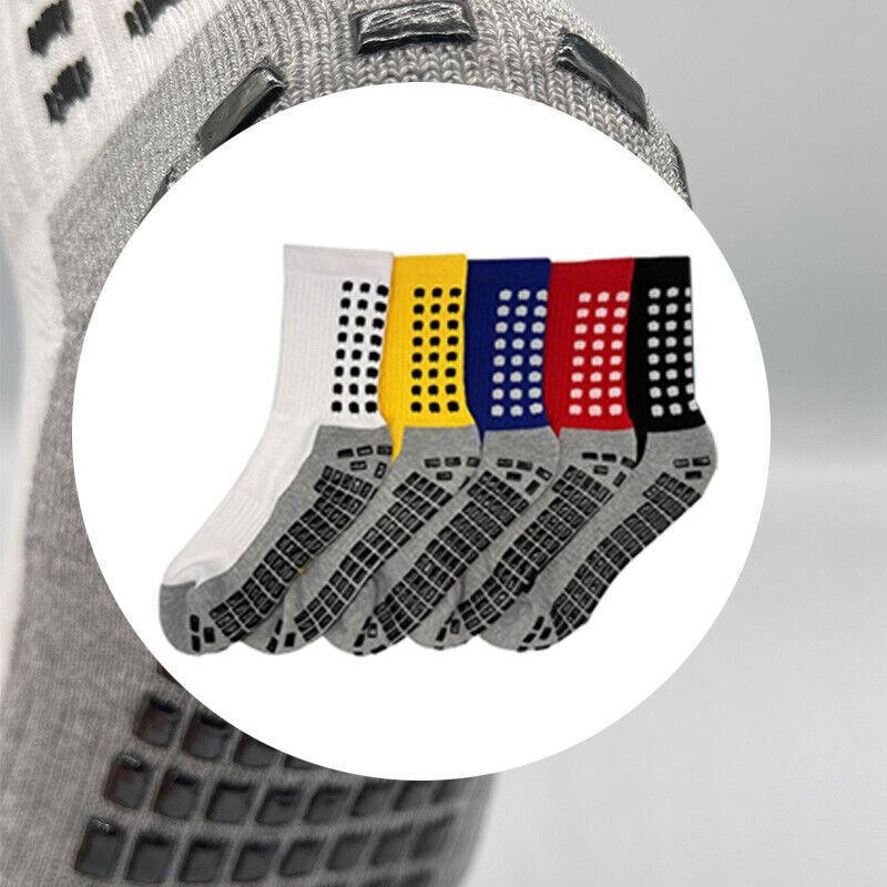 Anti-Slip Sports Socks with PVC Grip Dots for Soccer Basketball and Training Use - Red