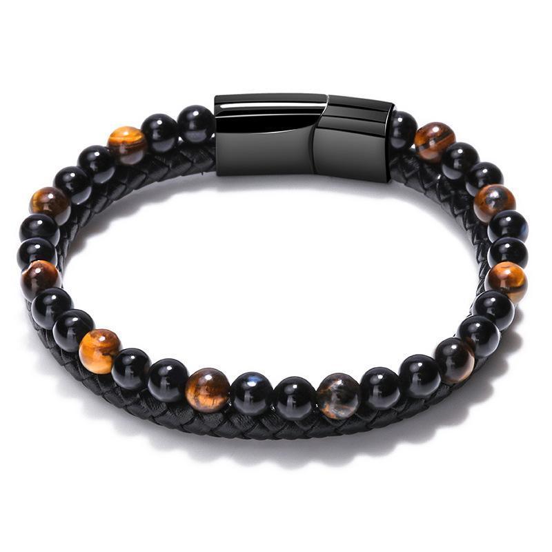 Tiger Eye Natural Stone Beaded Bracelet Women Men Elasticity Bangle hand Jewelry - Red Tiger Eye