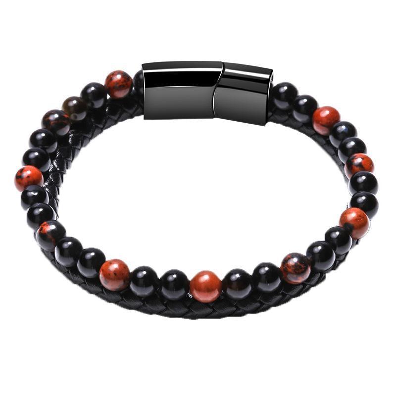 Tiger Eye Natural Stone Beaded Bracelet Women Men Elasticity Bangle hand Jewelry - Grey Lava