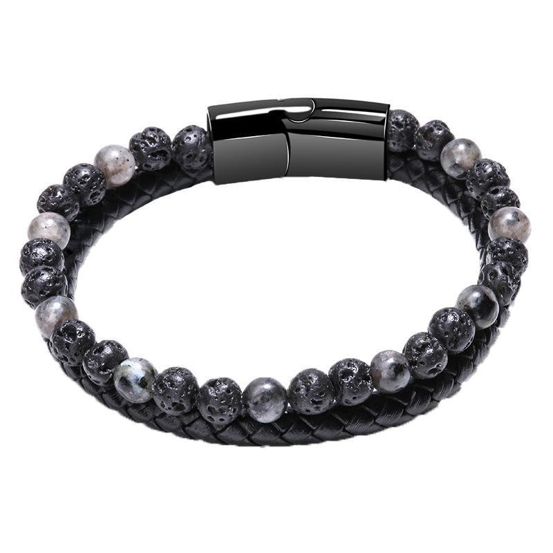 Tiger Eye Natural Stone Beaded Bracelet Women Men Elasticity Bangle hand Jewelry - Grey Lava