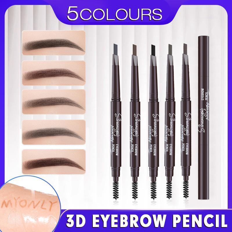 Eyebrow Pencil Dual-Ended Waterproof Retractable Slant Eye Makeup Cosmetic Tool - Black