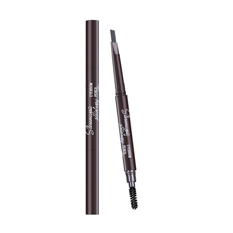 Eyebrow Pencil Dual-Ended Waterproof Retractable Slant Eye Makeup Cosmetic Tool - Brown