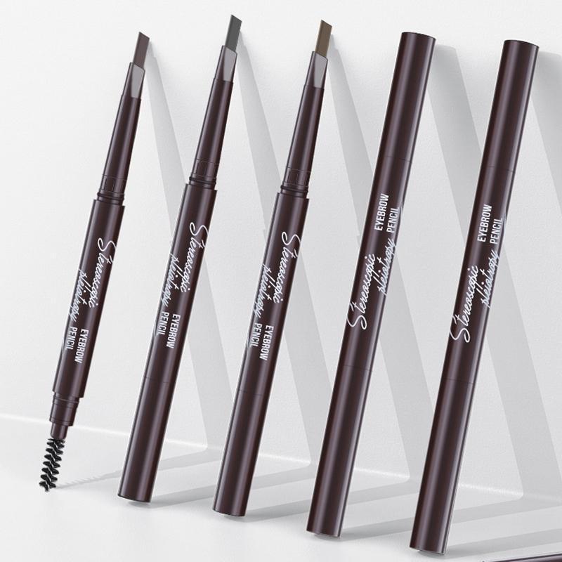 Eyebrow Pencil Dual-Ended Waterproof Retractable Slant Eye Makeup Cosmetic Tool - Dark Brown