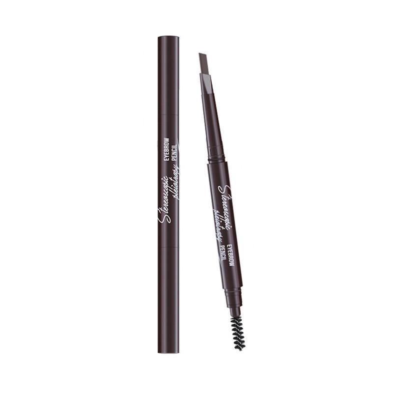 Eyebrow Pencil Dual-Ended Waterproof Retractable Slant Eye Makeup Cosmetic Tool - Dark Brown