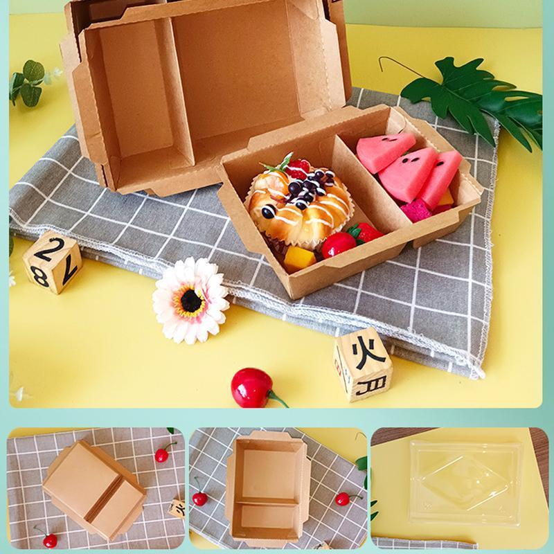 200 x Brown Bento Salad Pasta Rice Kraft Paper Lunch Box Takeaway Food Container - 900ml+PET lid